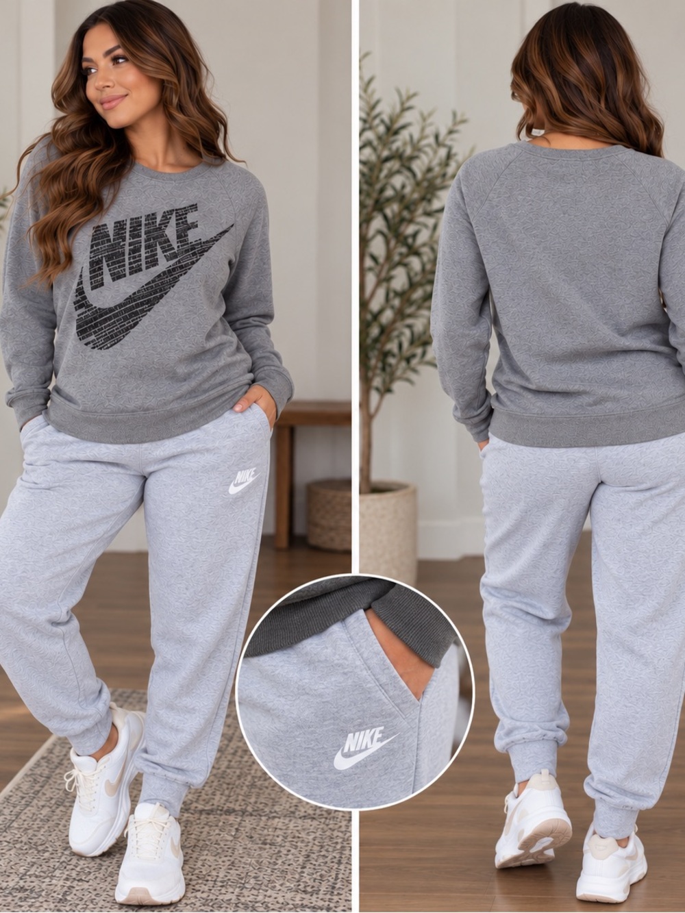 Nike Light Gray & Heather Gray Women's Jogger Sweatpants with crewneck outfit
